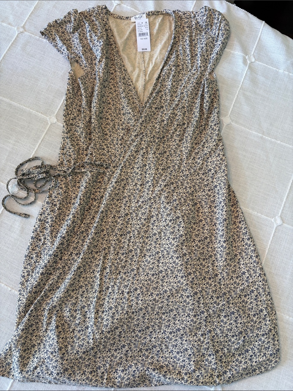 Brandy Melville Beige & Navy Floral Wrap Midi Dress